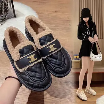 Yeni Kadın PU sıcak ayakkabı Kış bayan Loafer'lar Slip-on Moccasins Moda kadın ayakkabıları Peluş Hamile Kadın Doug Ayakkabı