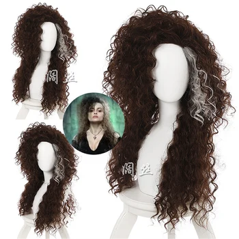 Bellatrix Lestrange uzun karışık kahverengi dalgalı peruk ısıya dayanıklı sentetik saç Cadılar bayramı rol oynamak peruk + ücretsiz peruk kap