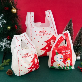 LBSISI Ömrü 100 adet Noel plastik poşetler Şeker Çerez Nuga paket ambalaj Noel Yeni Yıl Partisi Çocuklar Favor Kardan Adam Navidad