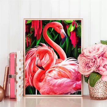 Huacan Elmas Boyama Flamingo Tam Matkap Kare / Yuvarlak Hayvan 5D Elmas Nakış Taklidi Resim Elmas Mozaik Hediye 3