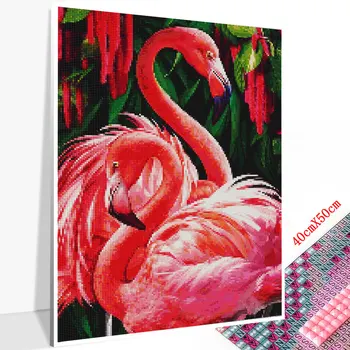 Huacan Elmas Boyama Flamingo Tam Matkap Kare / Yuvarlak Hayvan 5D Elmas Nakış Taklidi Resim Elmas Mozaik Hediye 4