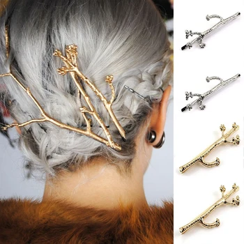1 ADET Moda Ağaç Dalı Firkete Elegance Kadınlar Chic Altın Gümüş Dalları Yaprakları Şekli saç tokası Tokalarım saç aksesuarları
