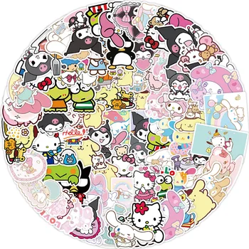 10/30/50/100 adet Sanrio Karikatür Çıkartmalar Kawaii Kız Kuromi Hello Kitty Çıkartmaları Dekoratif Telefon Dizüstü Sevimli Çocuklar Etiket Paketleri