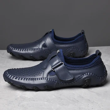 Altın Fidan Yaz Loafer'lar Moda gündelik erkek ayakkabısı Nefes Deri Flats Yumuşak Kauçuk Sürüş Flats Erkekler İş Loafer'lar