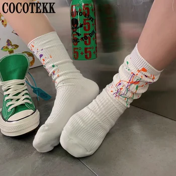 Çift Çorap Yeni Moda Harajuku Sokak Trend Kaykay Kadın Çorap Yaz Düz Renk Sıçrama Mürekkep Graffit Hip-Hop Erkekler Çorap
