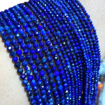Güzel %100 % Doğal Taş Mavi Lapis Lazuli Faceted Taş Yuvarlak halka boncuk Takı Yapımı İçin diy bilezik Kolye 2/3 / 4MM 0