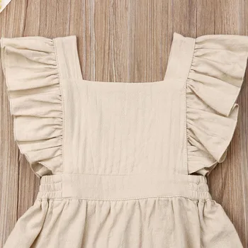 Toddler Bebek Kız Elbise Elbise Fırfır Kollu Elbise Katı Kolsuz Sundress Yaz Kıyafet Çocuk Çocuk 1-6years