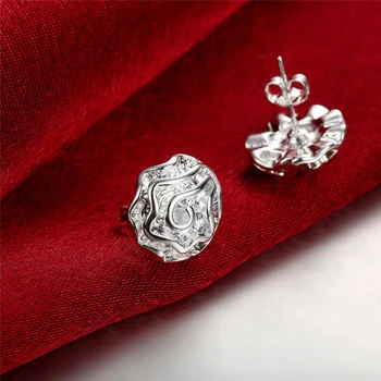 DOTEFFIL 925 Ayar Gümüş Gül Çiçek Küpe Charm Kadınlar moda takı Düğün Parti Hediye