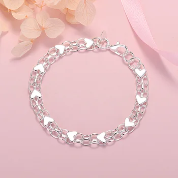 Yeni orijinal tasarım 925 Ayar Gümüş romantik kalp bilezik kadınlar için moda takı düğün parti sevgililer Günü hediyeleri 1