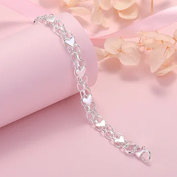 Yeni orijinal tasarım 925 Ayar Gümüş romantik kalp bilezik kadınlar için moda takı düğün parti sevgililer Günü hediyeleri 2