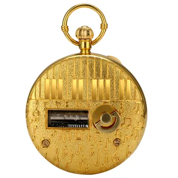 Lüks Altın cep saati Şehir Gökyüzü Müzik Saatler Kuvars Analog Gösterge Roma Numarası Durumda Kolye Zinciri Koleksiyon Saat Hediye