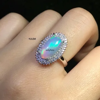 100 % Doğal Opal Yüzükler Kadınlar için 925 Ayar Gümüş Köpüklü Taş Yıldönümü Partisi Klasik Güzel Takı Hediye Collier
