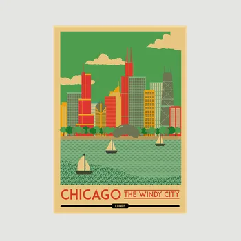 Vintage Seyahat Şehir Sanat Boyama New York Chicago Manzara Görüntüleri Hd Baskı Retro Posterler Duvar Dekor Oturma Odası Bar Dekorasyon 1