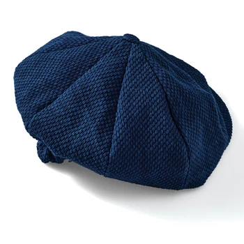 Badbowl El Yapımı Bitki Indigo Mavi Boyalı Kendo Sekizgen Şapka Orijinal Tasarım Unisex Retro Rahat Kap Erkek İngiliz Newsboy Şapka Adam