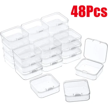 48 Adet 4.3*4.3 * 2cm Mini Şeffaf şeffaf plastik saklama kabı kapaklı konteynerler Boş Menteşeli Kutuları Boncuk DIY Craft Takı Yapımı 1