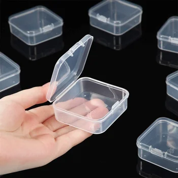 48 Adet 4.3*4.3 * 2cm Mini Şeffaf şeffaf plastik saklama kabı kapaklı konteynerler Boş Menteşeli Kutuları Boncuk DIY Craft Takı Yapımı 2