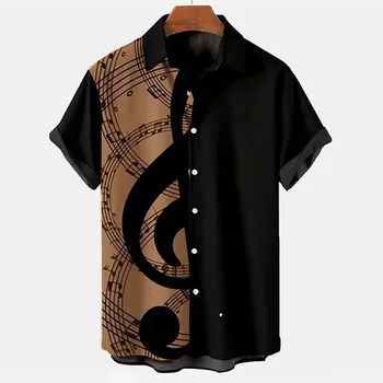 2022 camisas hawaianas de manga corta para hombres y mujeres, camisas de verano con estampado de notas musicales para viajes en