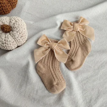 Sonbahar Kış Bebek Çorap Kalın Örme Kız Ayak Bileği Çorap Büyük Yaylar Sıcak Pamuk Çocuk Çorap Toddlers Çocuk Çizme Çorap 0-5Years