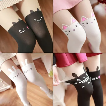 Karikatür Kedi Uyluk Çorap Okul Kız Çorap Sevimli Diz üstü Çorap Külotlu Japon Lolita Retro Beyaz Sıcak Klasik Tayt 2