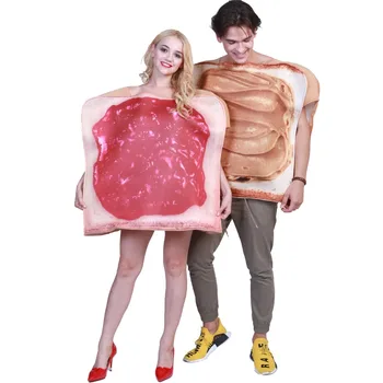 Sandviç Çiftler Kostüm fıstık ezmesi ve Reçel Tost Gıda Komik süslü elbise Yetişkin 2 Parça Set Karnaval Cadılar Bayramı Partisi Kostüm