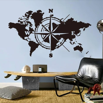 Büyük Pusula Dünya Haritası Seyahat Vinil Çıkartması Duvar Sticker Sınıf Ofis Atlas Dünya Macera yatak odası dekoru