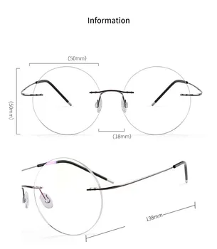 Yuvarlak Rimless Gözlük Kare Çerçevesiz Açık Büyük Daire Esnek Göz Gözlük Erkekler için Kare Lens Metal Altın Optik Kadın Gümüş