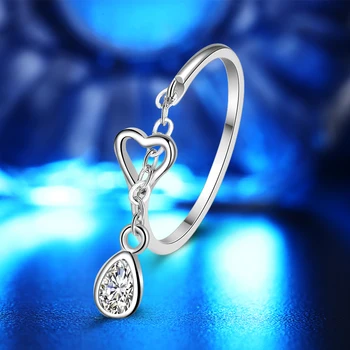 DOTEFFIL 925 Ayar Gümüş Kalp AAA Zirkon Ayarlanabilir Yüzük Kadınlar İçin Düğün Nişan Parti Charm Hediye moda takı