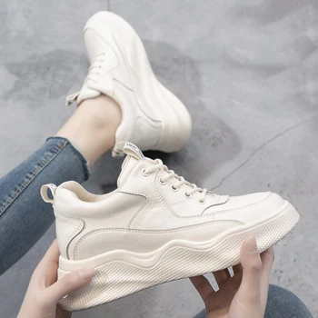 Kadın Beyaz Ayakkabı Hakiki Deri Gizli Topuk Tıknaz Ayakkabı Kadın platform ayakkabılar 2019 İlkbahar Sonbahar Ayakkabı Spor Ayakkabı 1