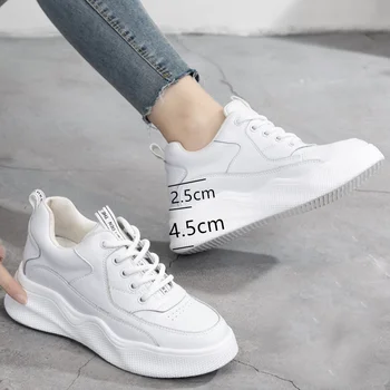 Kadın Beyaz Ayakkabı Hakiki Deri Gizli Topuk Tıknaz Ayakkabı Kadın platform ayakkabılar 2019 İlkbahar Sonbahar Ayakkabı Spor Ayakkabı 4