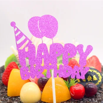 Çok Renkli Balonlar Mutlu Doğum Günü Pastası Topper Bayrakları Glittler Karton Doğum Günü Partisi Pastası Pişirme Dekor Sıcak Satış