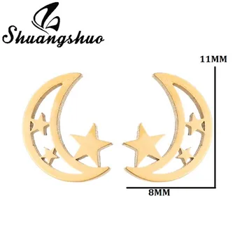 Shuangshuo Moda İçi Boş Ay Yıldız Saplama Küpe Minialist Geometrik Paslanmaz Çelik Küpe İyi Gece Takı Kadınlar Çocuklar için