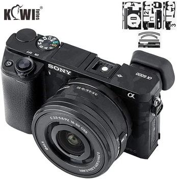 Kamera Vücut Sticker Anti-Scratch Kapak Koruyucu Film Kiti Sony Alpha A6000 + SELP1650 16-50mm Lens-3M Sticker Gölge Siyah 4