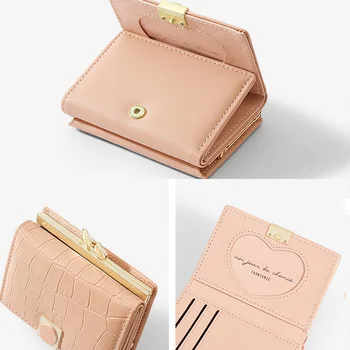 Basit Üç katlı Tasarım Taş desen küçük cüzdan Kadın Pu Deri kart çantası bozuk para cüzdanı Bayanlar Çile Debriyaj Cüzdan Küçük Kadın