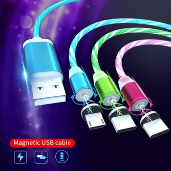 Manyetik Akım Aydınlık Aydınlatma Şarj Cep Telefonu Kablosu cle usb c kablosu Samsung için LED mikro USB Tip C İphone için 3