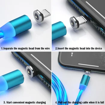 Manyetik Akım Aydınlık Aydınlatma Şarj Cep Telefonu Kablosu cle usb c kablosu Samsung için LED mikro USB Tip C İphone için 5