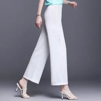 Düz Elastik Bel Cepler Ayak Bileği uzunlukta Pantolon Katı Gevşek İlkbahar Yaz İnce kadın giyim Sadelik Rahat Resmi Sven 0