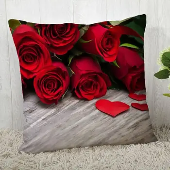 Kanepe Ofis Yastık Kılıfı Dekoratif Yastık Kılıfı Ev Dekor Kırmızı Gül Çiçek Baskı minder örtüsü