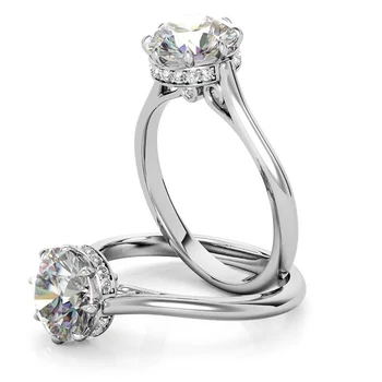 1CT Moissanite Nişan Yüzüğü 925 Ayar Gümüş Yüzük Kadınlar için yıldönümü yüzüğü alyanslar Gümüş 925 Takı 3