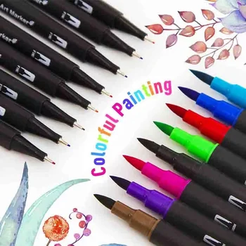 48 Renk İşaretleyiciler Seti Çift Uçlu Fırça Kalemler, Boyama İşaretleyiciler Güzel Nokta Çocuklar Sanatçı Çizim Resimleri Vurgulayıcılar Manga