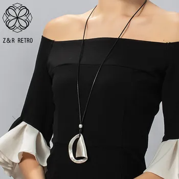 Yeni Uzun Zincirler Yaka Kolye Gümüş Renk Kpop Moda Geometrik Kolye Kostüm takı Kadınlar için Goth Trend Ürünleri 3