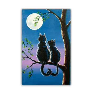Yağlıboya Kedi Baskılar Duvar Sanatı Resimleri Ev Dekorasyonu, Kediler Ağaç Dalı Tuval Boyama Ev Oturma Odası Sanat Dekorasyon 1