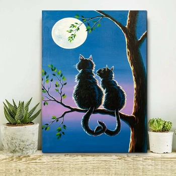 Yağlıboya Kedi Baskılar Duvar Sanatı Resimleri Ev Dekorasyonu, Kediler Ağaç Dalı Tuval Boyama Ev Oturma Odası Sanat Dekorasyon 2