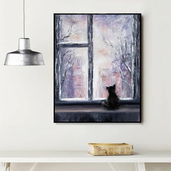 Yağlıboya Kedi Baskılar Duvar Sanatı Resimleri Ev Dekorasyonu, Kediler Ağaç Dalı Tuval Boyama Ev Oturma Odası Sanat Dekorasyon 5