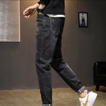 Bahar Tasarımcı Moda Erkek Kot Retro Siyah Gri Vintage Casual Denim harem pantolon Yırtık Kot Erkekler Geniş Bacak Konik Erkek Kot
