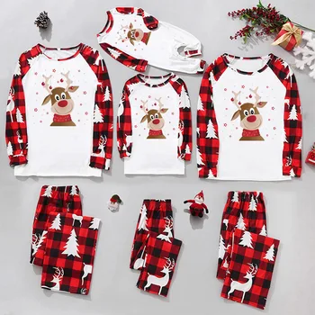 2023 Yeni Noel Aile Eşleştirme Pijama Seti Anne Baba Çocuk Skeepwear Bebek Tulum Elk Karikatür Pijama Noel Aile Bak