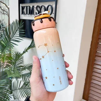 Pasta vakumlu su şişesi 304 Paslanmaz Çelik Degrade Su Bardağı Yaratıcı Karikatür Sevimli Fincan Vakum Şişeler Yaratıcı Seyahat Şişe