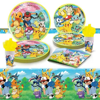 Yeni Pokemon Doğum Günü Partisi Süslemeleri Kağıt Tek Kullanımlık Sofra Seti Balonlar Bebek Duş Karikatür Pikachu Çocuklar Parti Malzemeleri 5