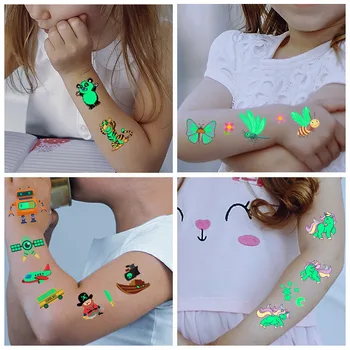 1 ADET Su Geçirmez Dövme Çıkartmalar Aydınlık Çocuk Çocuk Geçici Sahte Dövmeler Glow Macun Yüz Kol Bacak Çocuklar için Vücut Sticker