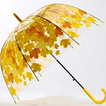 Kadın Şemsiye 4 Renkler Yaratıcı Şemsiye Sevimli Taze PVC Şeffaf Mantar Yaprakları Kafes Kemer Şemsiye Çocuk Uzun / Yağmur Şemsiye