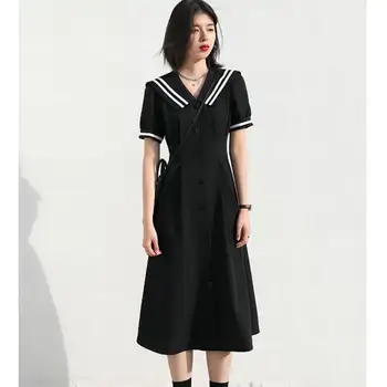 CGC Vintage Tiki Tarzı 2022 Yaz Lolita Denizci Elbise Kadın Rahat Kısa Kawaii Elbise Puf Kollu Kore Zarif Parti Elbise
